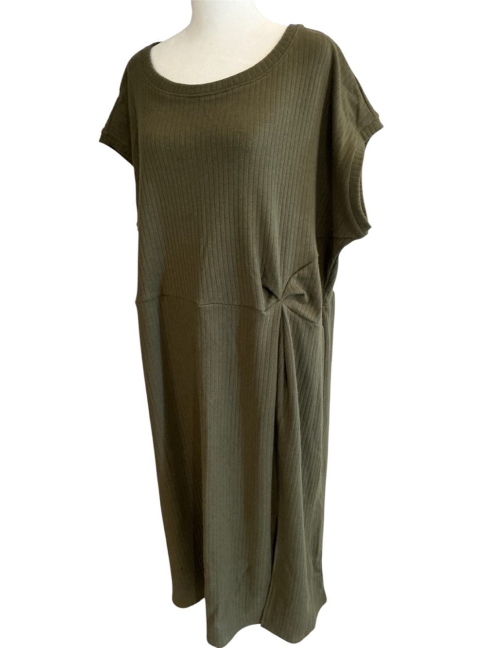 Maurice’s 24/7 Women’s Olive Green Ribbed Midi Dress with Side Knot 2X NWT